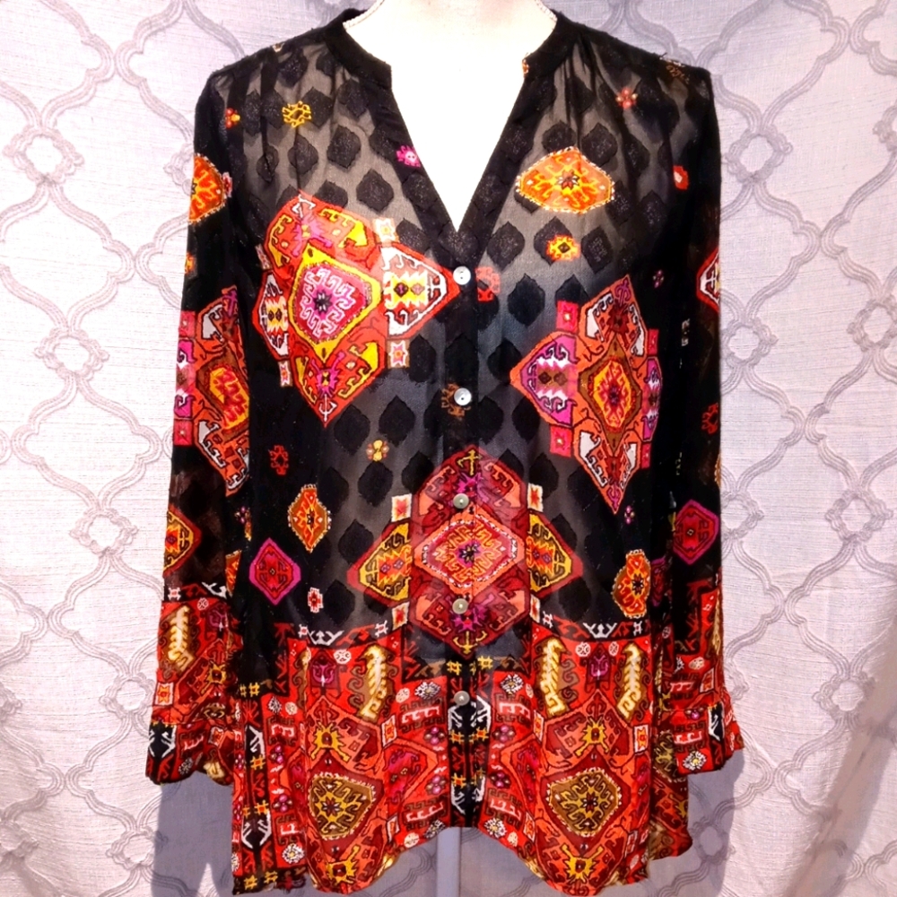Ruby Rd. Floral Sheer Tunic Sz 14P